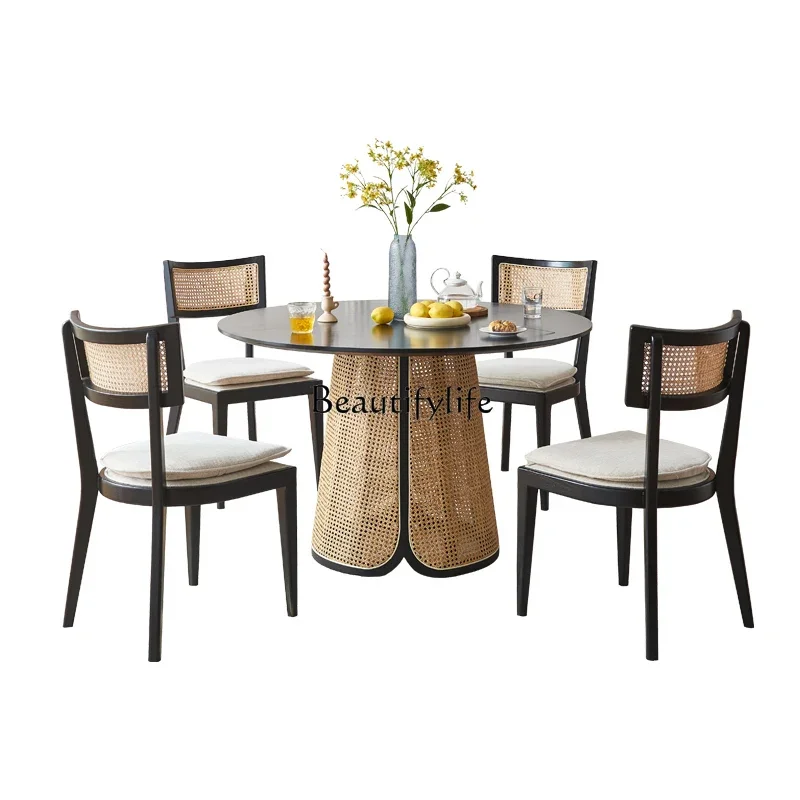 Solid Wood round Table Nordic Home Rattan Dining Table B & B Ash Wood