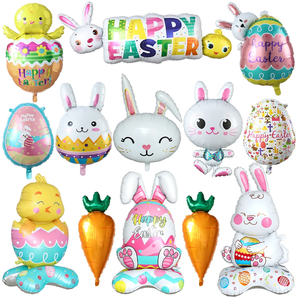 Easter Bunny Carrot Egg Foil Balloon Broken-shell Chicken Long eared Rabbit 4D Standing Balloon Happy Easter Party Deco Kid Gift