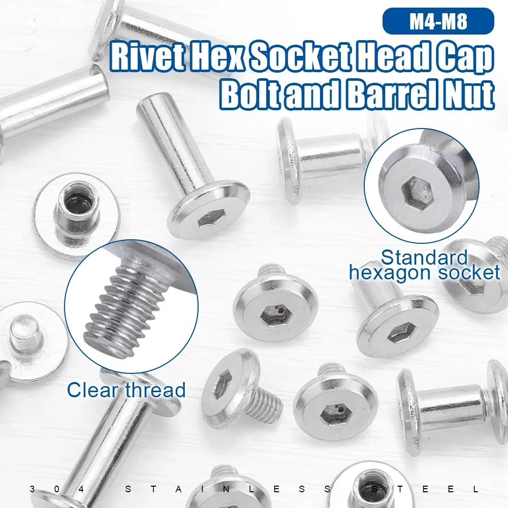 Hex Socket Head Furniture Bed Connector Rivet Insert Joint Sleeve Nut M3 M4 M5 M6 M8 Stainless Steel Bolt Use for Cot Bed Crib