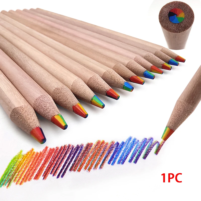 

1PC Multicolored Wooden Pencils 7 Colors Gradient Rainbow Pencils For Art Drawing Coloring Sketching