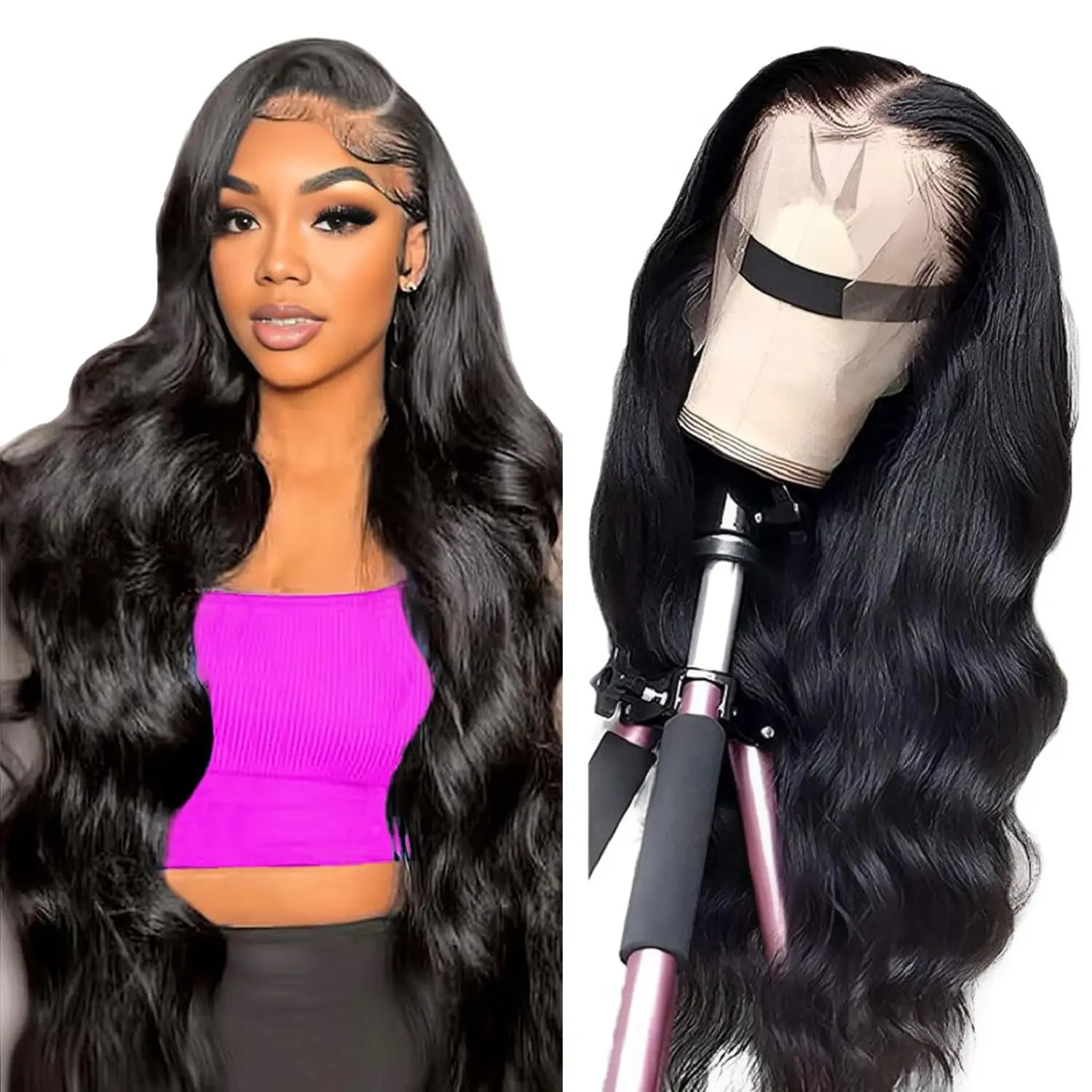 30 inch 13x4 13x6 Hd Lace Frontal Wig Human Hair Body Wave Lace Front Wigs 180% Density Natural Black Body Wave Human Hair Wigs