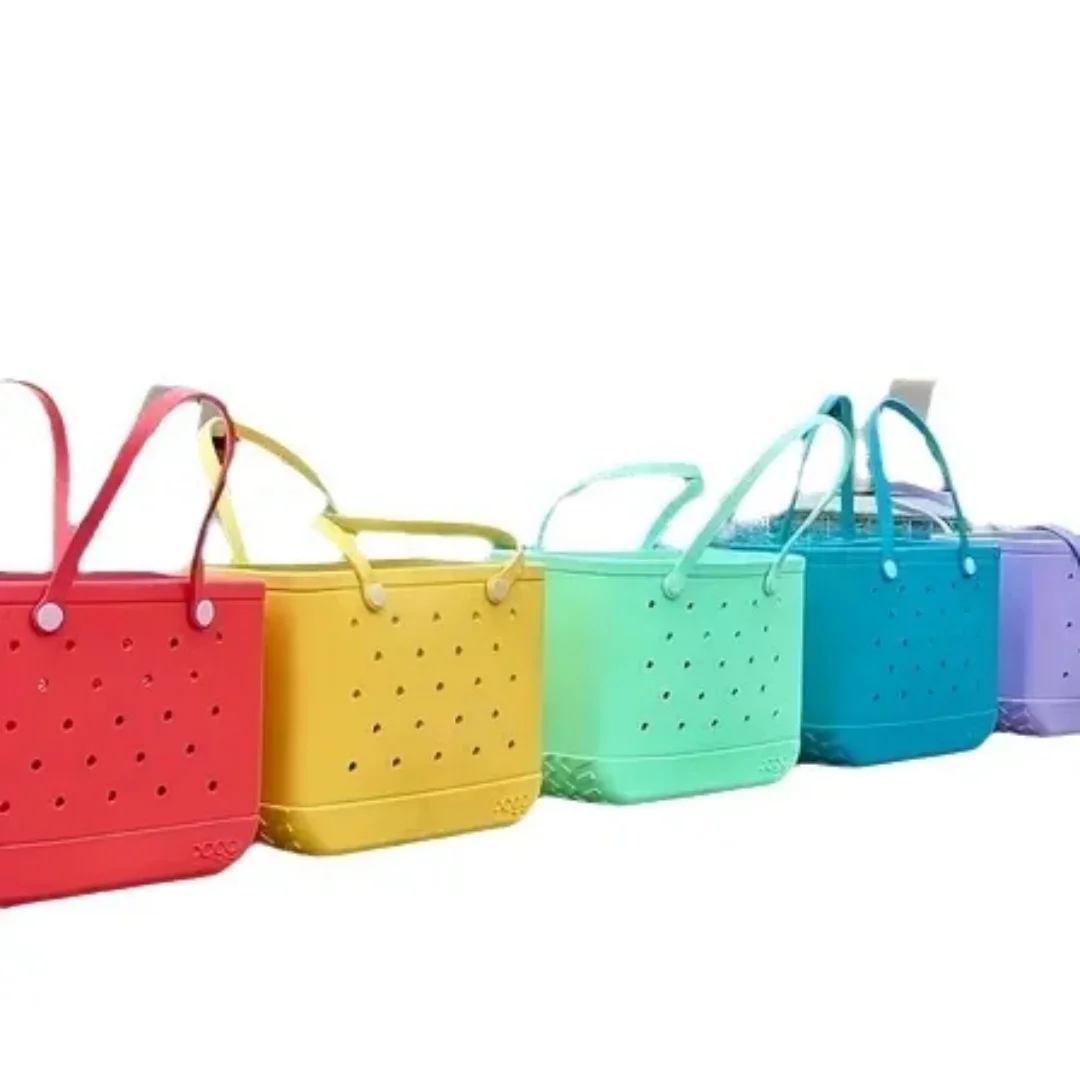 

XL Size Fashion Beach Bags EVA Rubber Waterproof Storage Baskets Travel Shopping Handbag Women Shoulder Solid Color Tote Bag