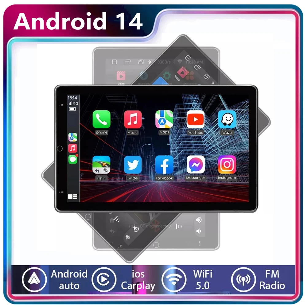 

10,1-дюймовый вращающийся вертикальный экран Android 14 2 DIN авторадио автомобильный радиоприемник GPS универсальный автомобильный стерео видео мультимедийный плеер