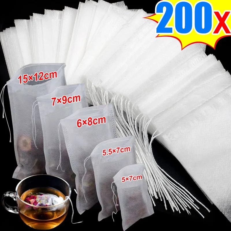 Disposable Tea Filter Bags Non-woven Fabric Tea Bag With Drawstring Kitchen Filter Paper For Coffee Herb Loose Tea Cooking Pack