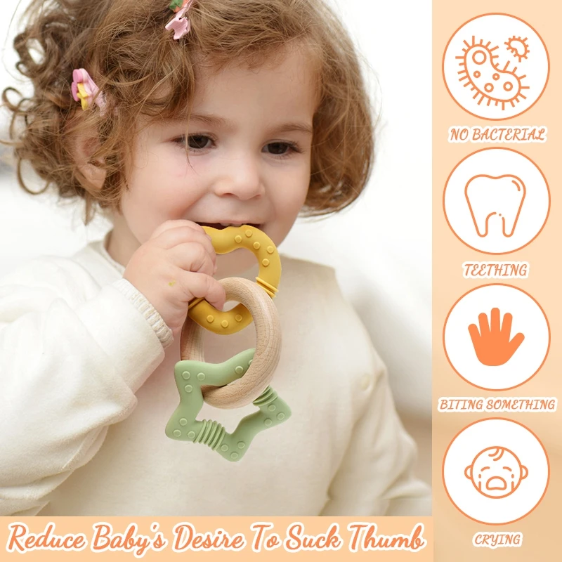 Anneau de dentition en silicone pour bébé, anneau d'amour étoile à cinq branches, jouets pour nouveau-nés de 0 à 12 ans, sans BPA, cadeaux pour bébés