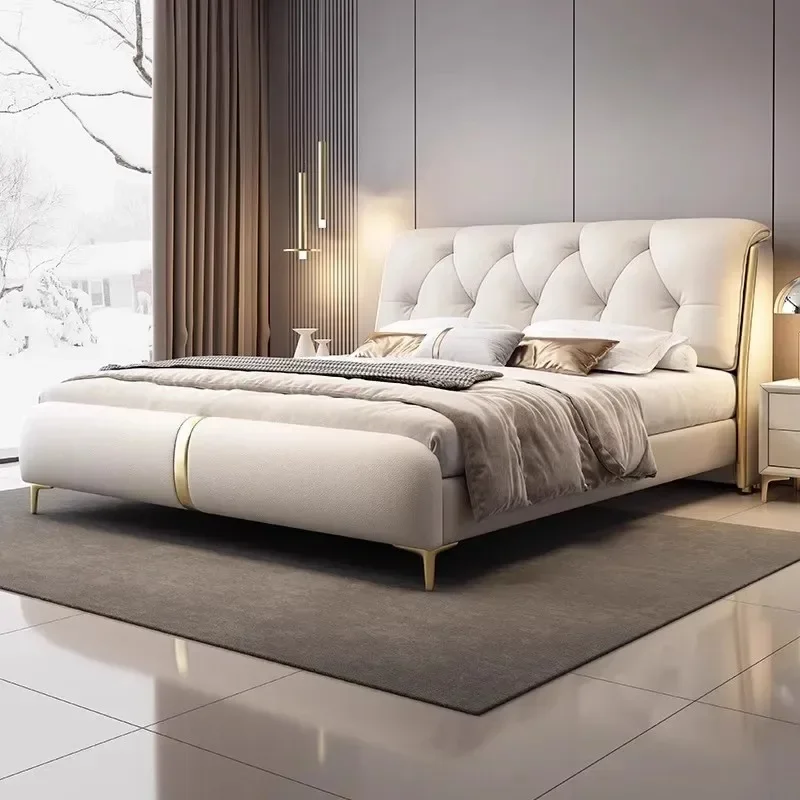 Master bedroom leather bed, modern simple cream wind high-end atmospheric soft bag double bed