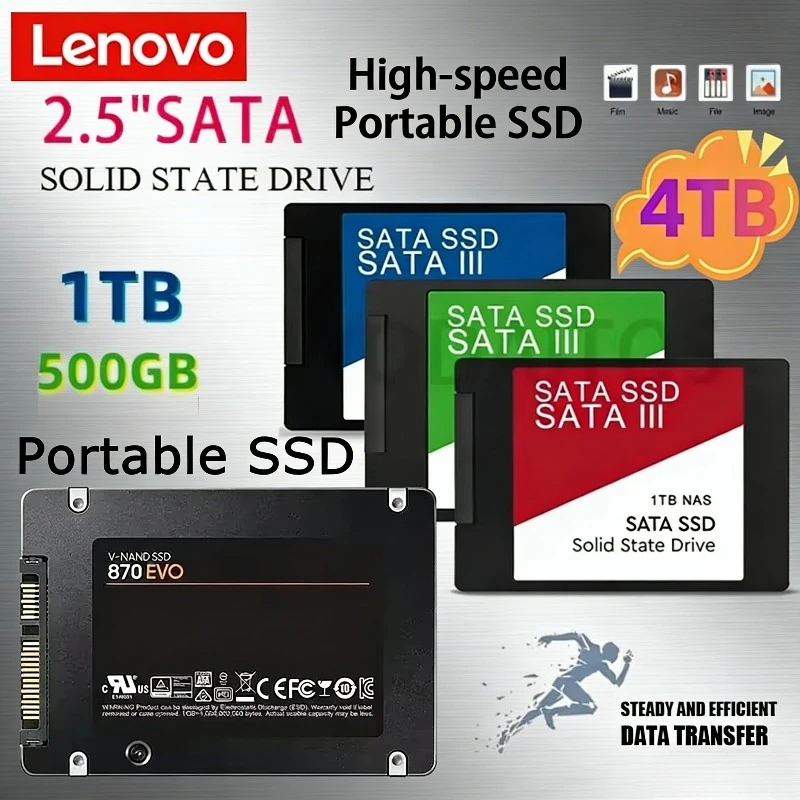 

Внешний твердотельный накопитель Lenovo 4 ТБ для внутреннего жесткого диска, интерфейс SATA3, портативный высокоскоростной твердотельный накопитель для ноутбука