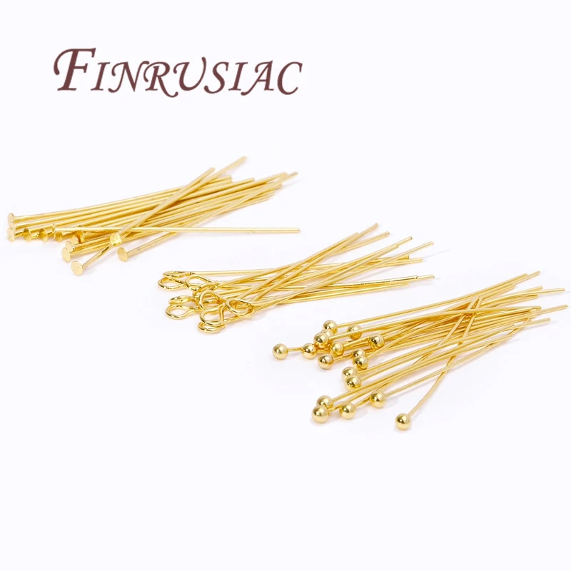 50Pcs 20-50mm Gold Plated Pins For Jewelry Eye Pin/Ball Head Pin/Flat Head Pin For DIY Jewelry Making Supplies Accessories