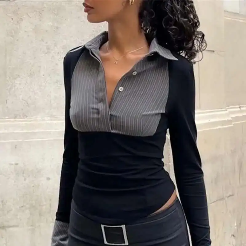 

Women's Fake Two-piece Shirts Slim Female Tee Short Sleeve T-shirt Korean Style Clothing High Quality Aesthetic T-shirts