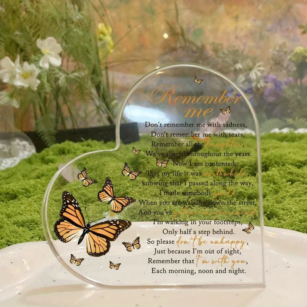 Décoration Murale Papillon 2D en Acrylique Marque Remember Me Orange Monarch Heart Poem Décoration Bohème Ferme Chambre Bureau Salon Cadeau