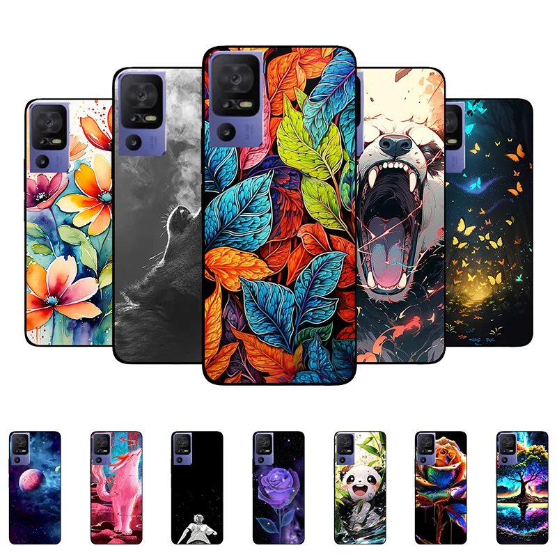 For TCL 40 SE Case 40SE Leaves Panda Soft Silicone Back Cover for TCL 40 SE 6156A T610K T610E Bumper TCL40SE Phone Case