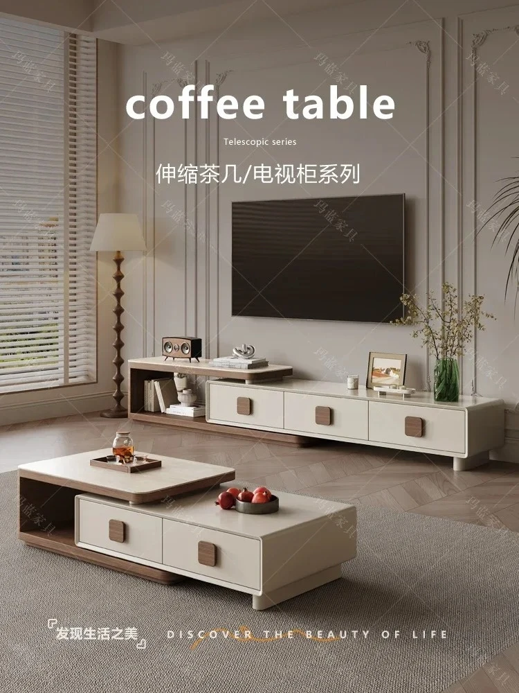 P6/29  solid wood travertine rock slab coffee table living room household small apartment walnut telescopic