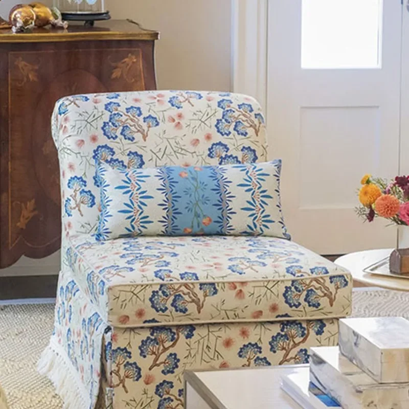 American pastoral floral printed chair, sofa, French vintage upholstery, single chair, small apartment, living room, solid wood