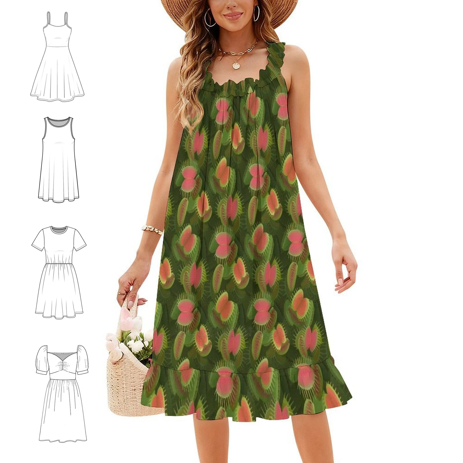 Trap Women's Elegant Party Dress A-Line Dress With Short/Long/Sleeveless Options Trap Flytrap Venus Flytrap Plant Botany Party
