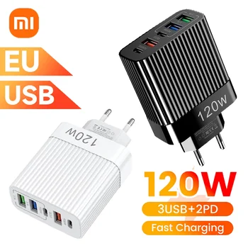 Xiaomi 120W Süper Hızlı Şarj Cihazı Kafa Ultra Şarj Cihazı 5port 3 Usb 2 Tip C 10A Şarj Cihazı Xiaomi Samsung için Hızlı Yüksek Hızlı Şarj