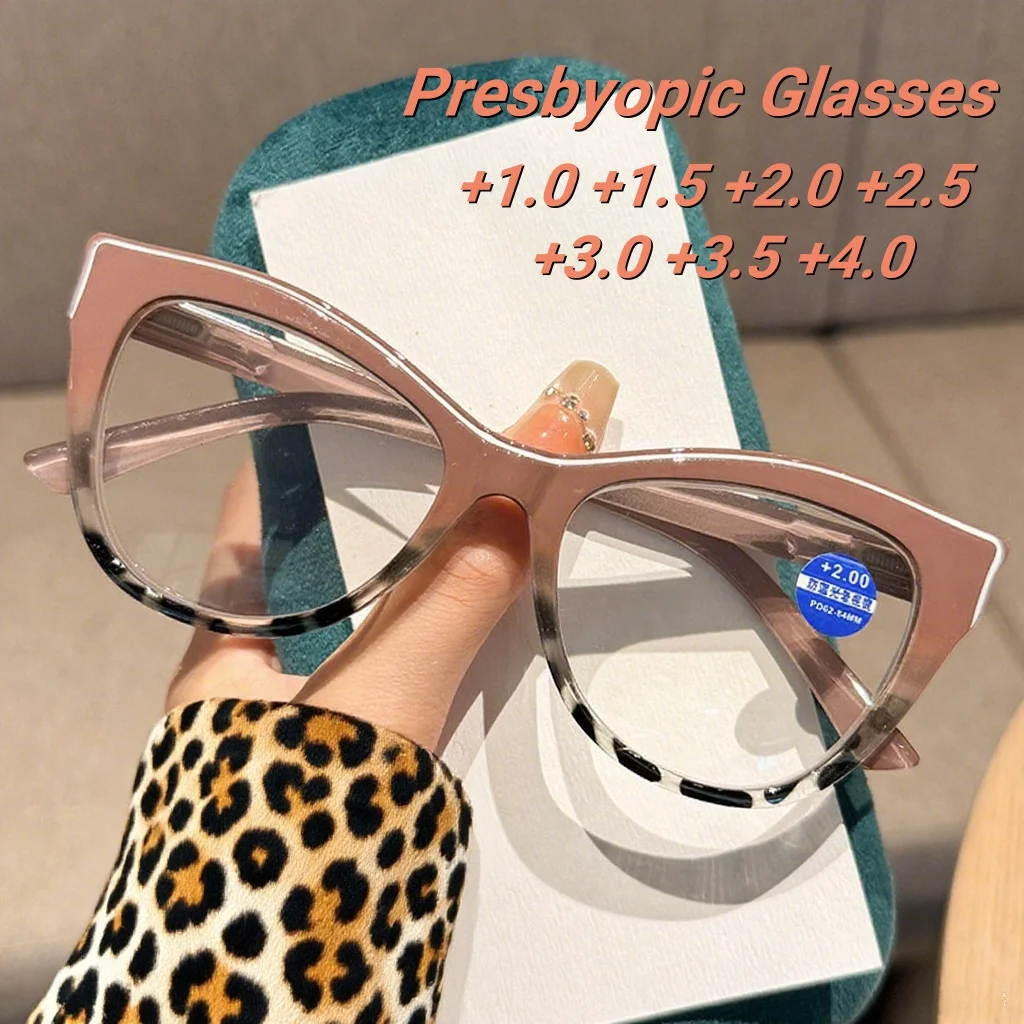 

2025 New Fashion Classic Cat Eye Women's Presbyopia Glasses Neutral HD Texture Durable Spring Foot Anti Blue Light Glasses