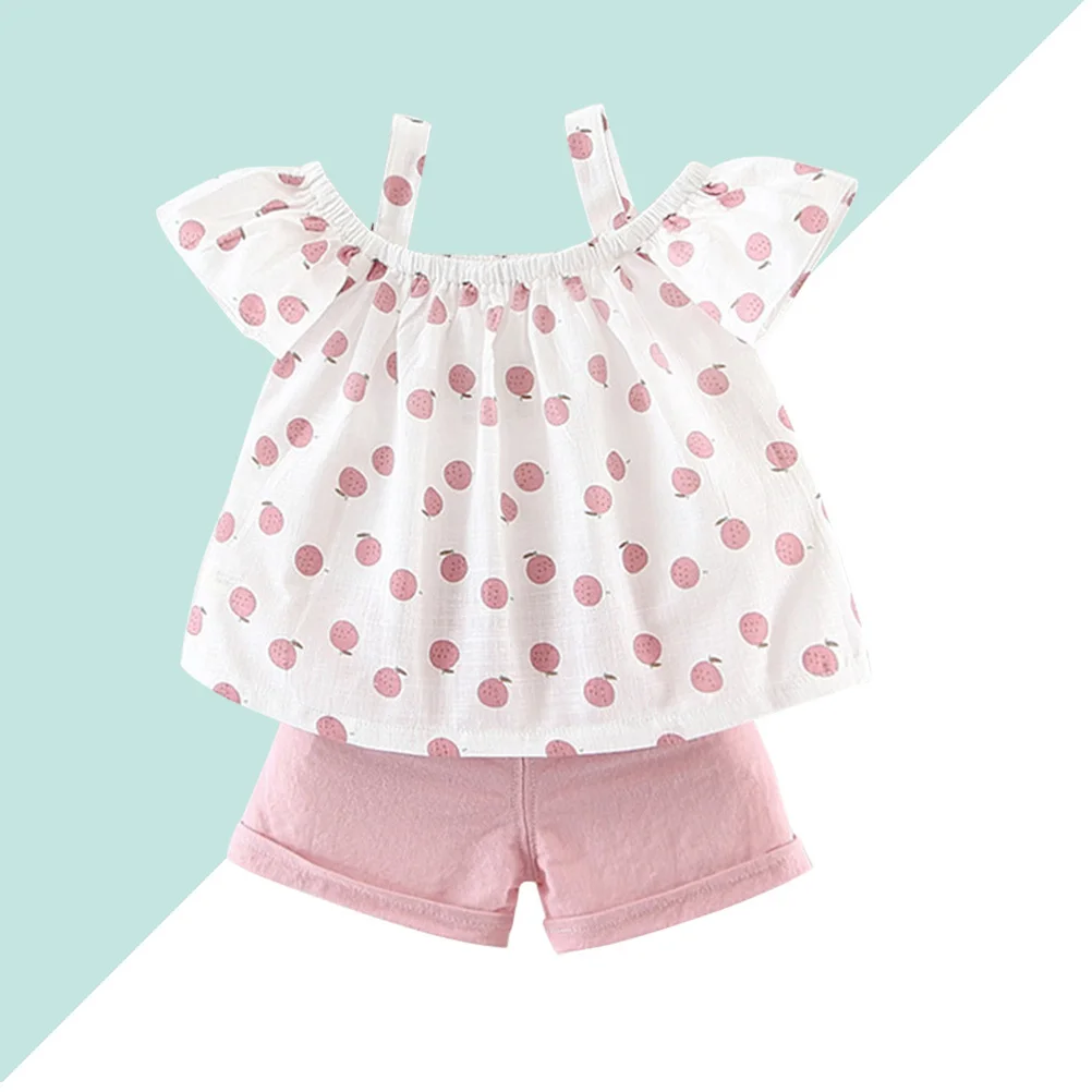 

1Set Sleeveless Flounce Vest Shorts Outfit Pink 90cm Summer Casual Wear Kids Clothes Set Girls and Shorts Kids Sleeveless Top