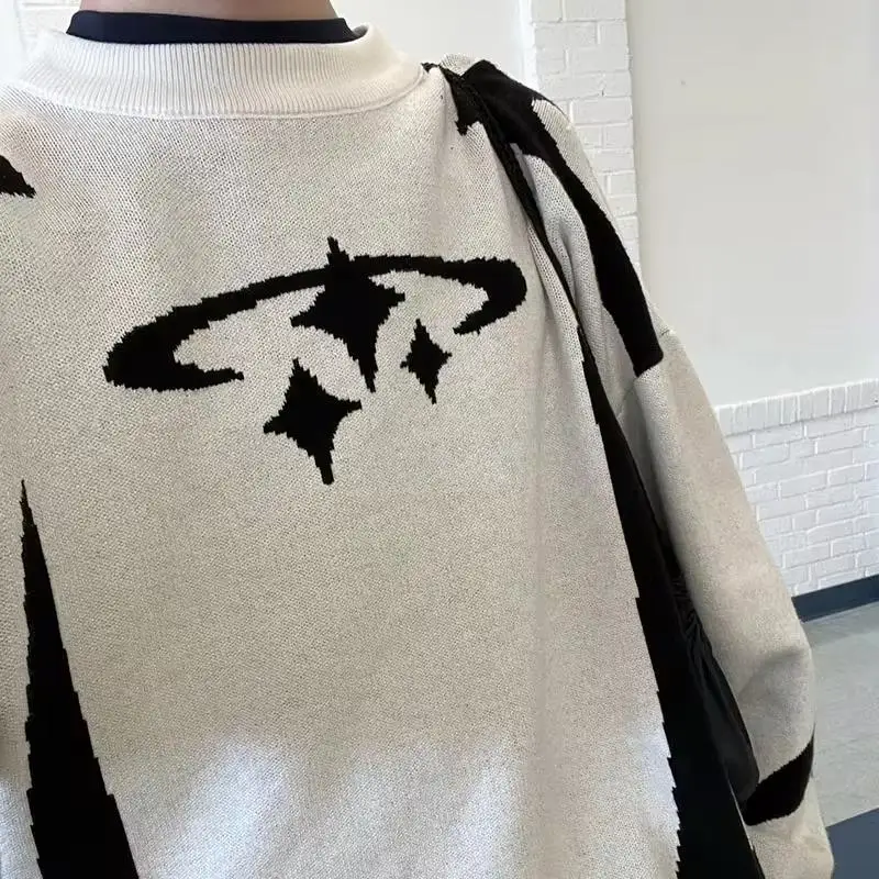 New Vintage Knitwear Y2K Stars Graphic Sweaters Winter Harajuku Oversized Pullover Sweater Unisex Aesthetic Clothes For Teens