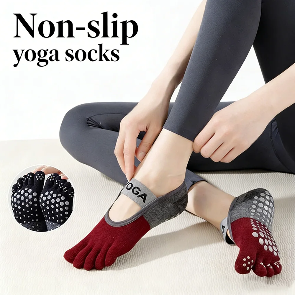 

1 пара противоскользящих женских носков для пилатеса, силиконовые нескользящие носки с пятью пальцами для йоги, дышащие женские спортивные носки для балета и танцев, фитнеса