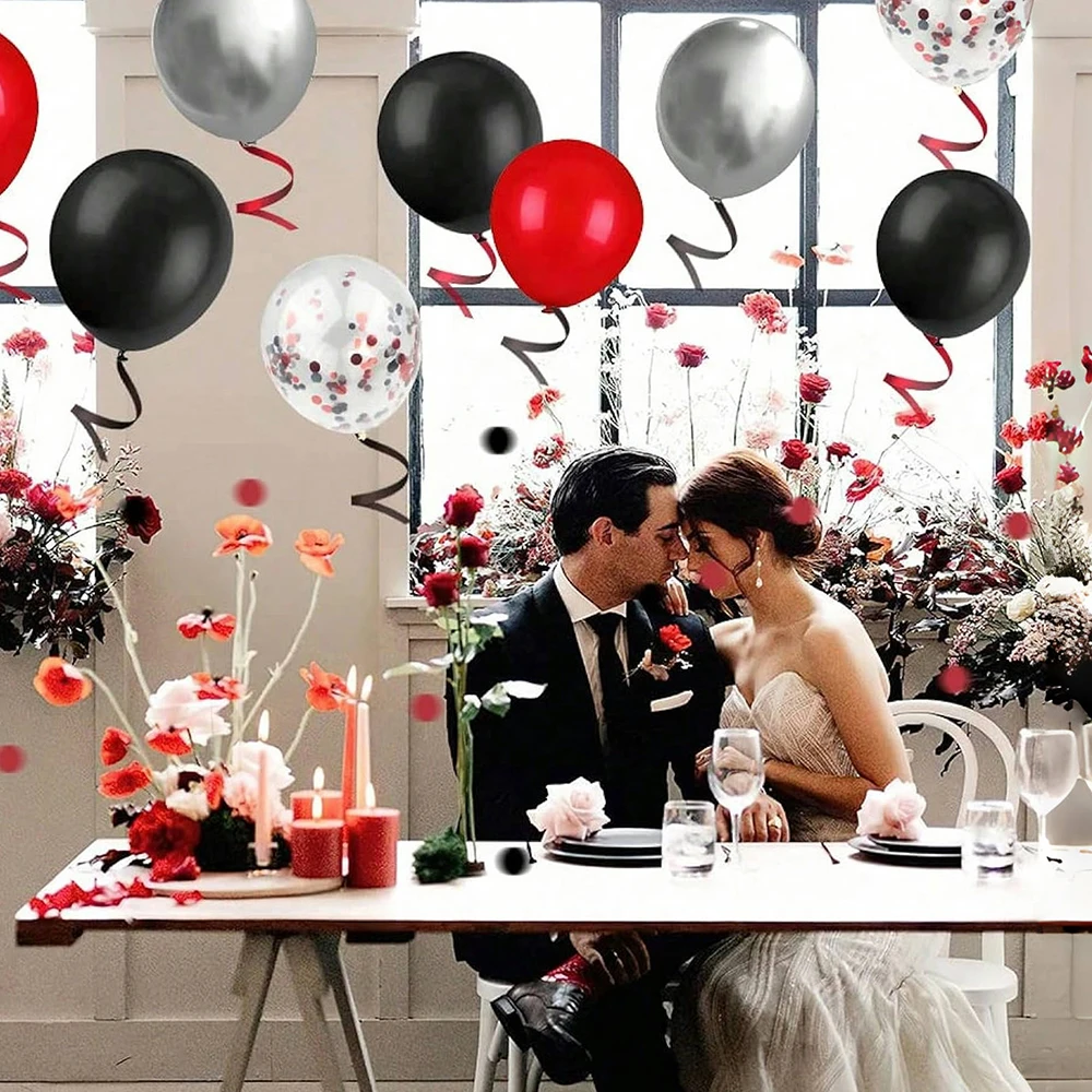20/40pcs Black And Red Mixed Color Balloons 12inch Confetti Balloons, Wedding And Birthday Decoration Balloon Set, Anniversary D image 2