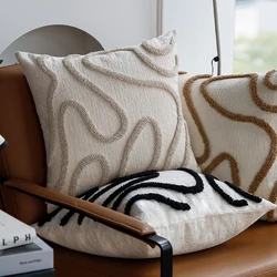 Cushion Cover Zippered Closure Chenille Simple Line Tufted Pillow Cover Home Use for Various Room Decoration Machine Washable