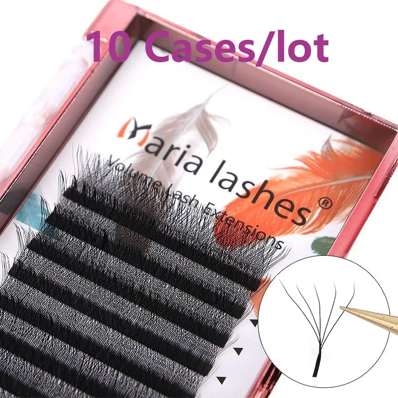 MARIA 10 Cases 5D W Lashes Easy Fan Eyelash Extensions Wholesales Y Premade Volume 12 Rows W Style Natural Soft Private Logo