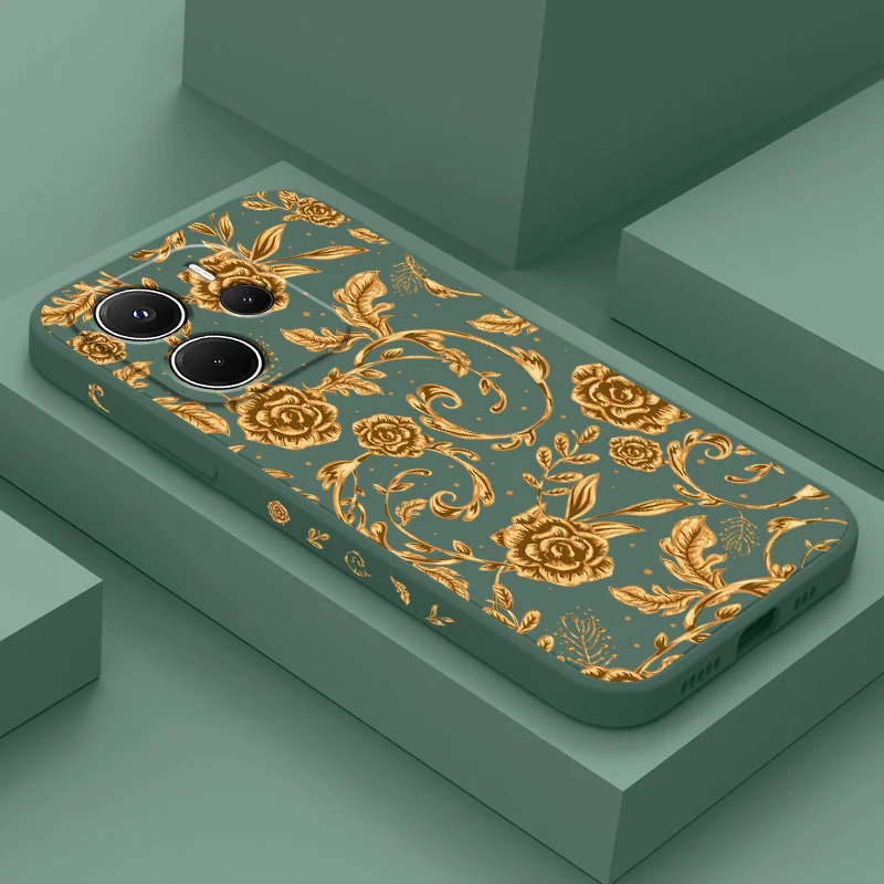 Golden Pattern Phone Case For Xiaomi Redmi Note 14 13 12 12S 11 11S 10 10S 9 9S 15 14C Pro Plus 4G 5G Liquid Silicone Cover