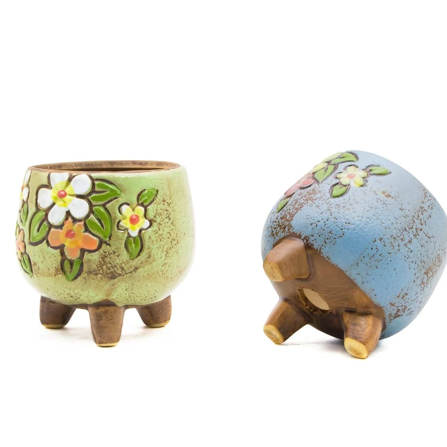 3pcs Hand Painted Vintage Style Ceramic Flower Pot -  Flower Pattern