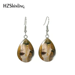 2020 New Gustav Klimt Kiss Painting Tear Drop Stainless Steel Earrings Golden Tears Mother and Baby Paintings Fish Hook Earrings