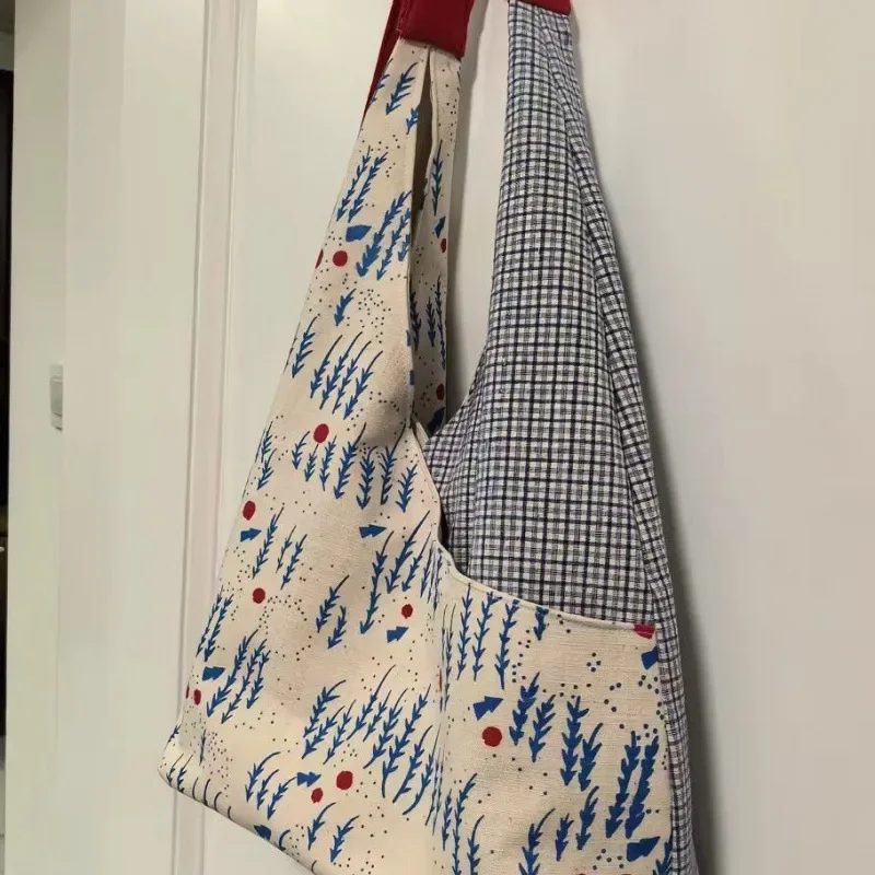 Niche Color Matching Women's Shoulder Bag Cotton Soft High-end Splicing Shoulder Messenger Bag Large-capacity Shopping Bag