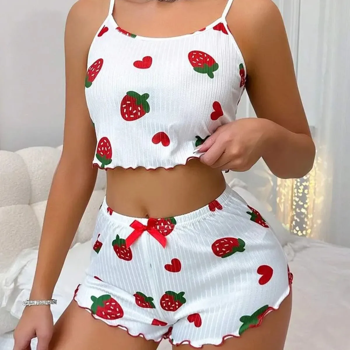 

Women's Sexy Print Pajama Shorts Set Homewear Lingerie Camisole Tank Top Nighty Sleepwear Suit