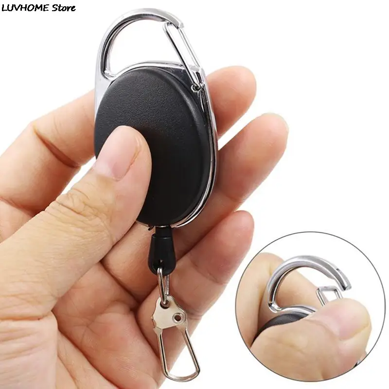 1Pc Black Retractable Pull Key Ring ID Badge Lanyard Name Tag Card Holder Reel Belt Clip Metal Housing Plastic Covers