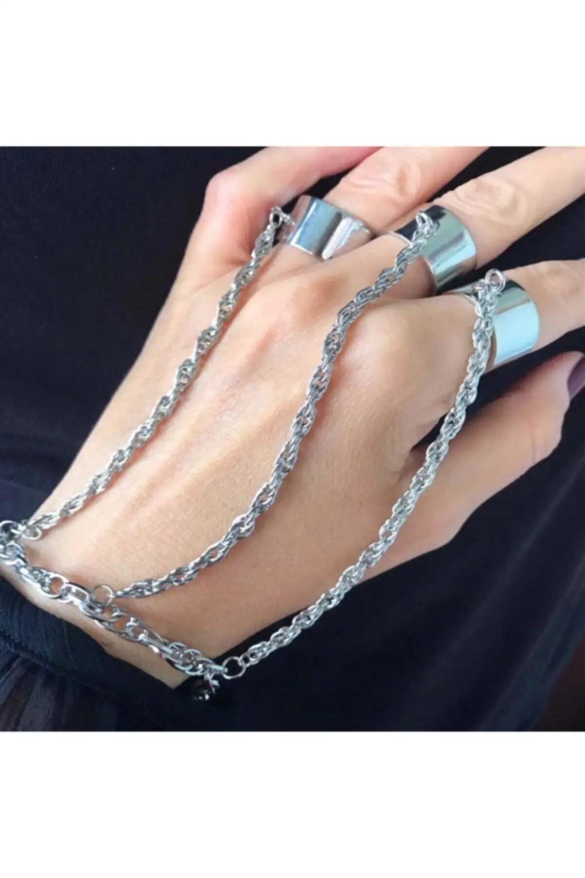 Gray Chain Bracelet Triple Ring KYZ139