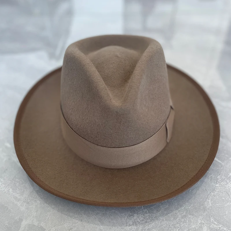 Weicher Filzhut der Marke LIHUA, Fedora-Hüte aus 100 % Wolle für Herren und Damen, himmelblau, kamelfarben, schwarze klassische Floppy-Panama-Mütze – Detail 1