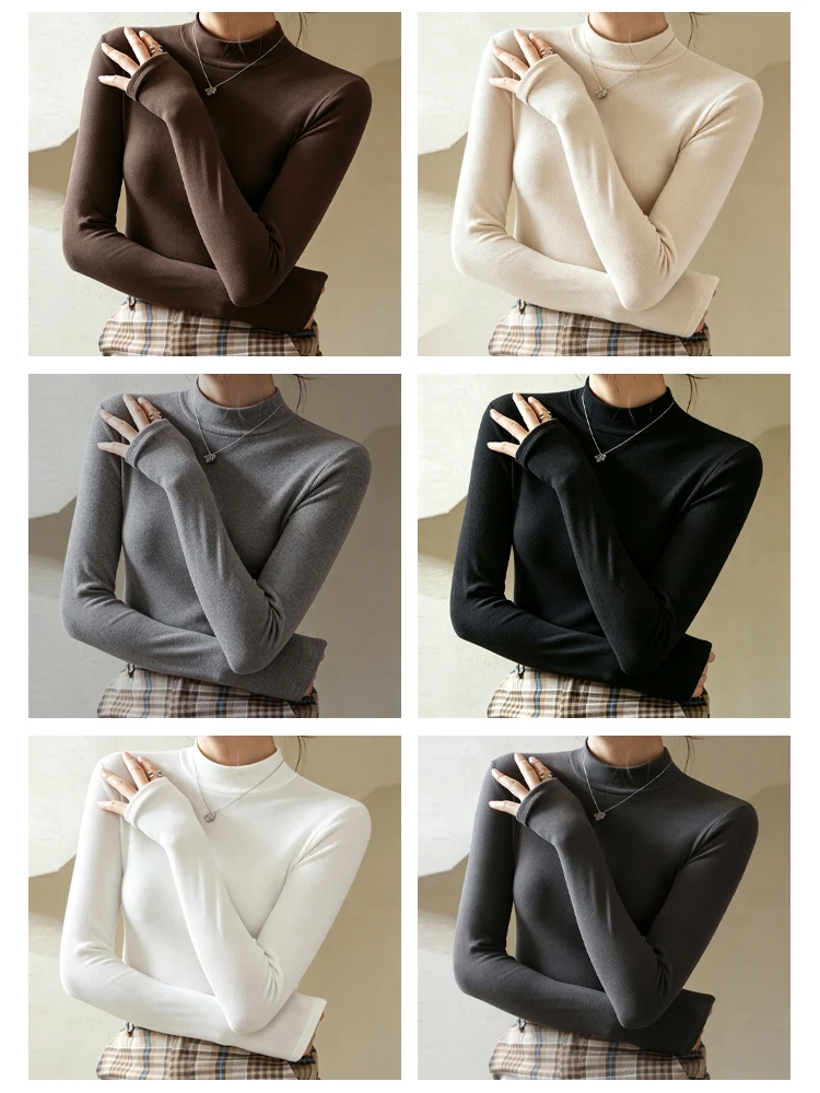 Autumn and Winter Thickened Thermal Base Layer Top Double-Sided Fleece Hot Sale Underwear Female Mid Collar Long-sleeved Clothes