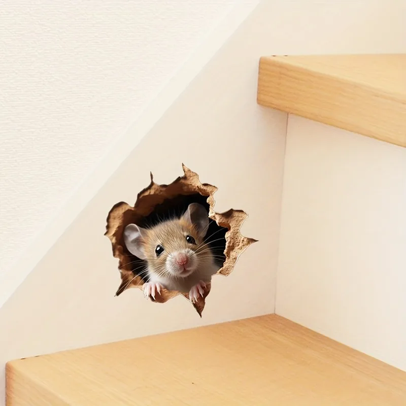 VIKAMA Realistic Mouse Stair Hole Wall Sticker Xmas Cozy Self-Adhesive Decor for Living Room Bedroom Dorm
