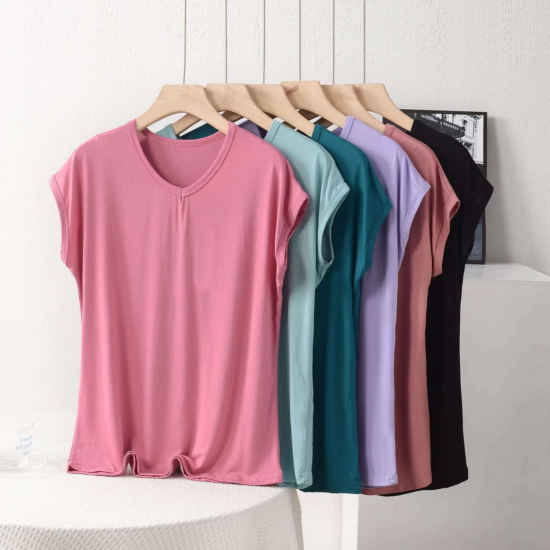 XL to 8XL Plus size V-Neck sleeveless Tshirts Modal Elastic T-shirt Solic Loose-Fitting Undershirts Casual Simple Tee Tops