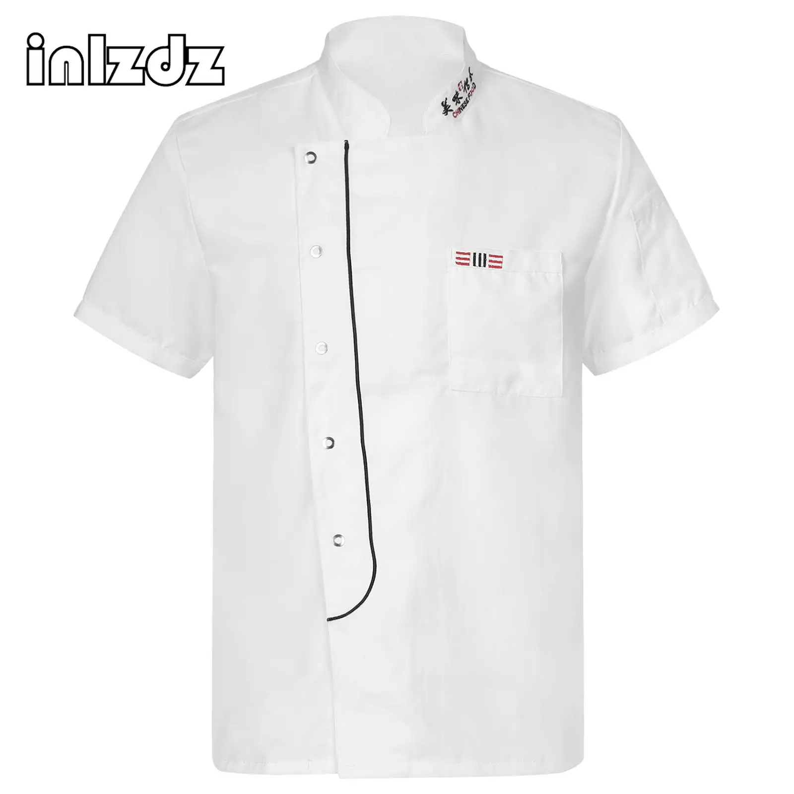 Kitchen Restaurant Chef Jackets  Short Sleeve Stand-up Collar Chef CoatCooks Uniform with Pockets for Hotel Bakery Mens Womens