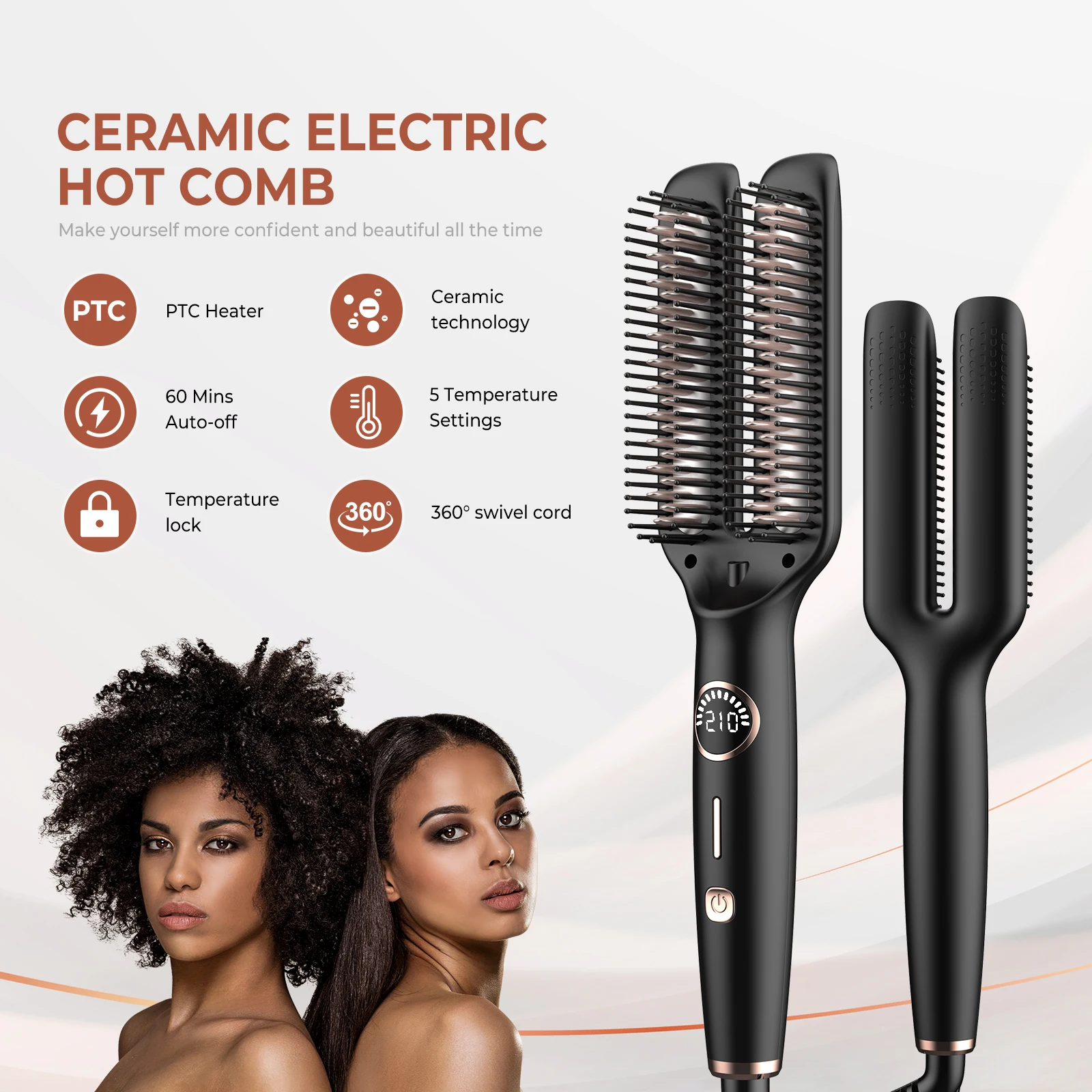 

Electric Hot Comb Multifunctional Straight Negative Ion Anti-Scalding Styling Tool Straightening Brush Hair Straightener Comb