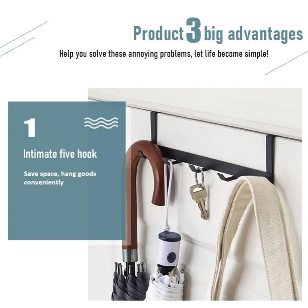 Hooks Over The Door 5 Hooks Home Bathroom Organizer Rack Clothes Coat Hat Towel Hanger Bathroom Kitchen Accessories Holder