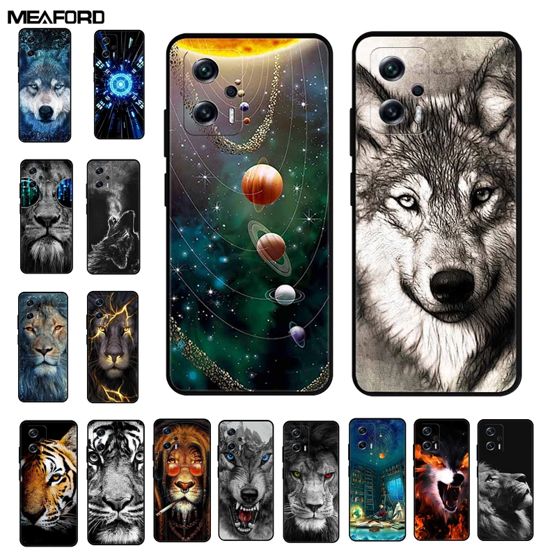 For Xiaomi Poco X4 GT Case X4GT X 4 GT Wolf TPU Silicone Soft TPU Back Cover for Poco X4 GT Para Cartoon Black Edge Fundas Coque