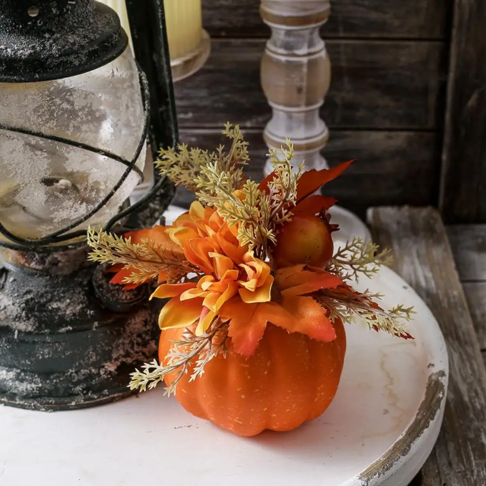 Festive Party Table Decorations Halloween Table Decor Fall Pumpkin Table Ornament with Artificial Foam Pumpkin Maple for Autumn