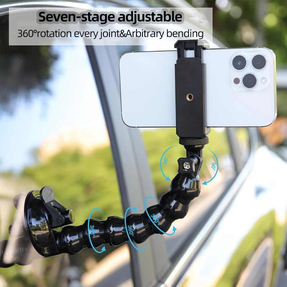 Flexible Gooseneck Suction Cup Action Camera Car Mount Holder For GoPro Hero 13 12 11 10 9 8 DJI Action 5 4 3 Insta360 X5 X4 X3