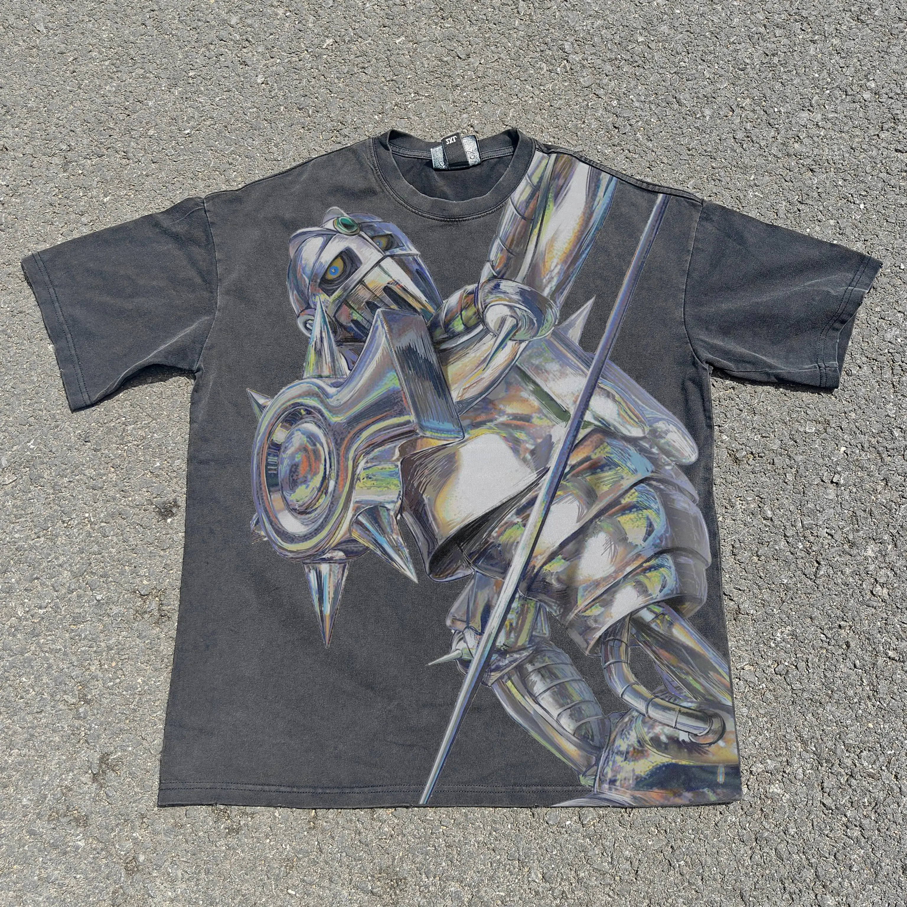 Silver Chariot  T Shirt  Sweatshirt Anime Washed Black Tee Street Wear Cool  Halloween Costume
