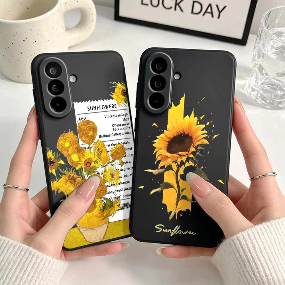 Sunflower Vase Painting Phone Case For Samsung A04 A05 A06 A07 A12 A3 A14 A15 A16 A17 A23 A24 A25 A26 A32 A22 A31 Black