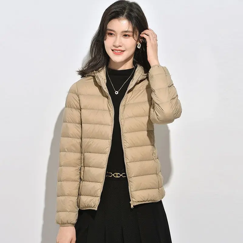 Female Korean Slim Fit Ultra Lightweight Packable Hooded Down Coats 15 Colors Women Fashion Hooded Solid Warm Puffer Jacket