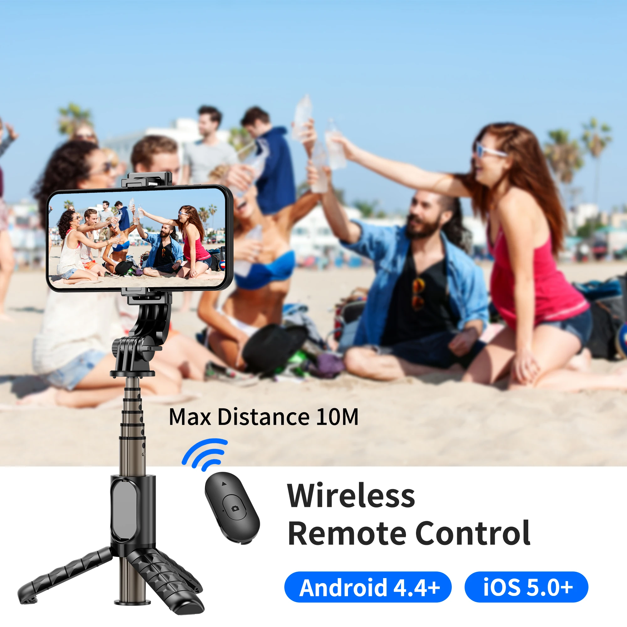 Q10 알루미늄 합금 미니 블루투스 원격 삼각대 휴대용 셀카봉 360 °   Xiaomi iPhone 13 14용 회전 삼중 안정기