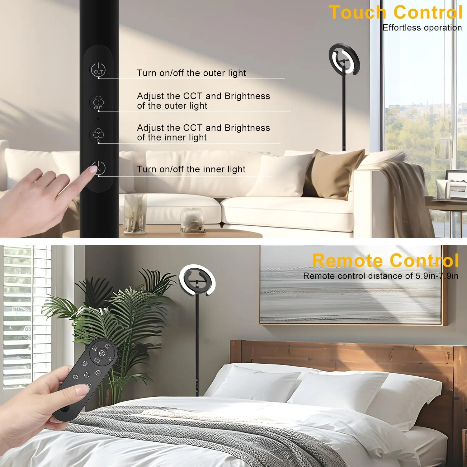 75.5" LED Floor Lamp with Dual Rotatable Lights, Stepless Dimming, Remote Control for Living Room and Office