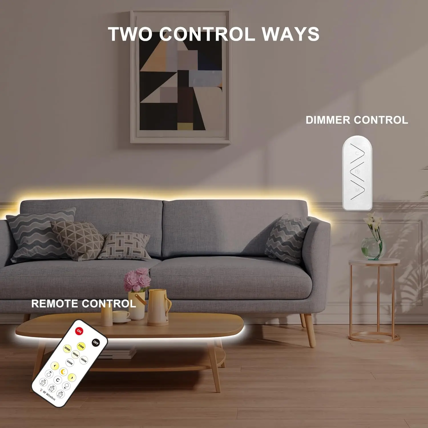 

32.8Ft Cob Led Strip Light With Rf Remote, Tunable White, Dimmable Cct Led Lights, Adhesive Led Strip For Bedroom, Kitchen,