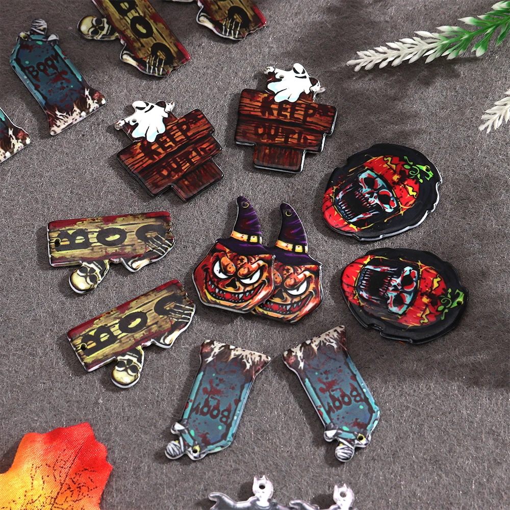 New Halloween Pumpkin Ghost Acrylic Pendant Creative Tombstone Skull Pendant for DIY Necklace Earrings Jewelry Accessories